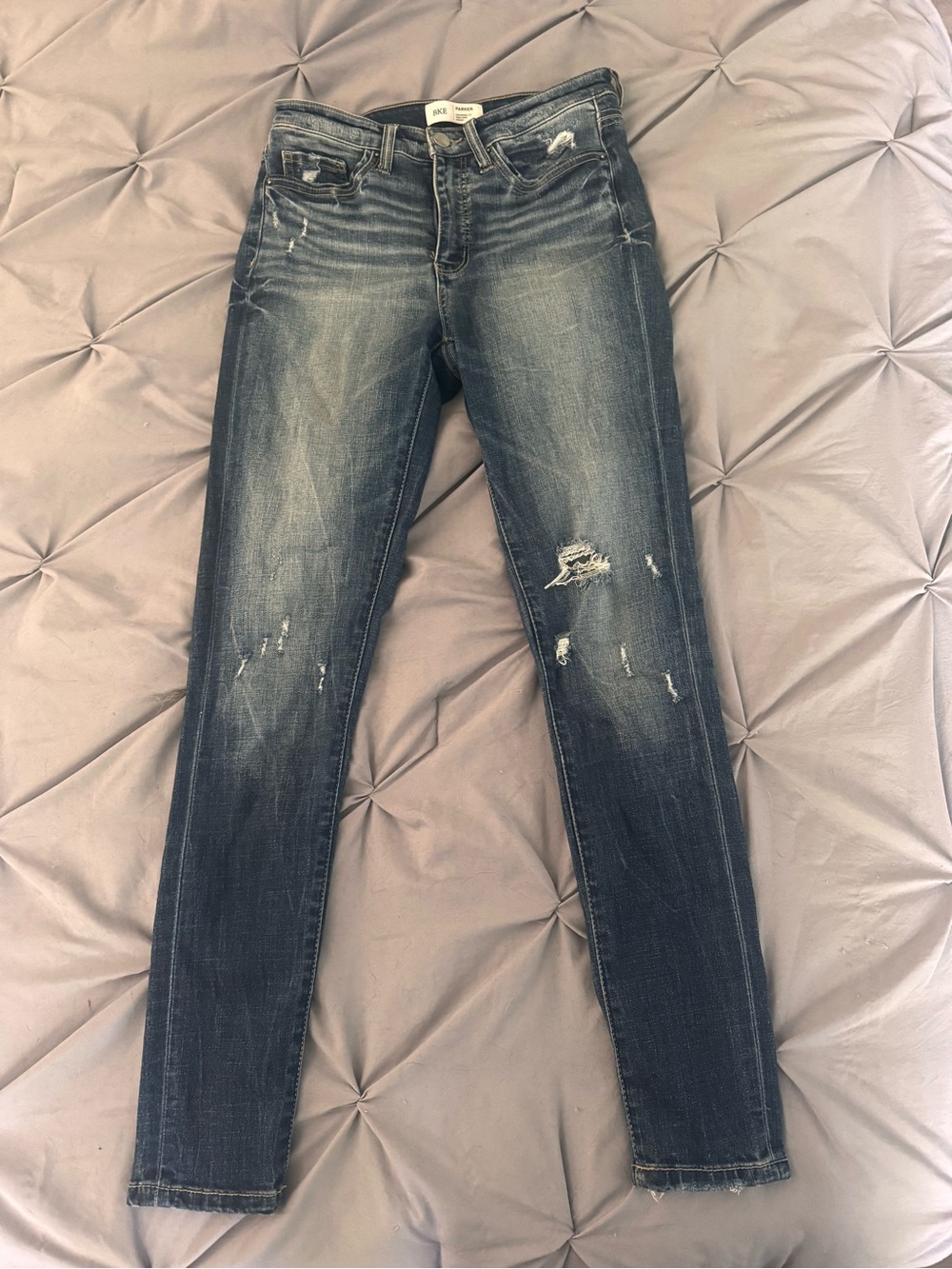 BKE Women's Distressed Skinny Jeans - Dark Blue